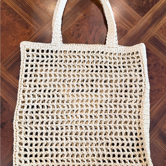New Prada Crochet Triangle Embroidered Raffia Tote Bag - Picture 8 of 16